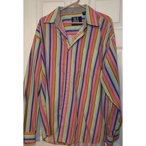 Brooklyn Express Men's Size XL Rainbow Striped Long Sleeve Dress Shirt CM-124